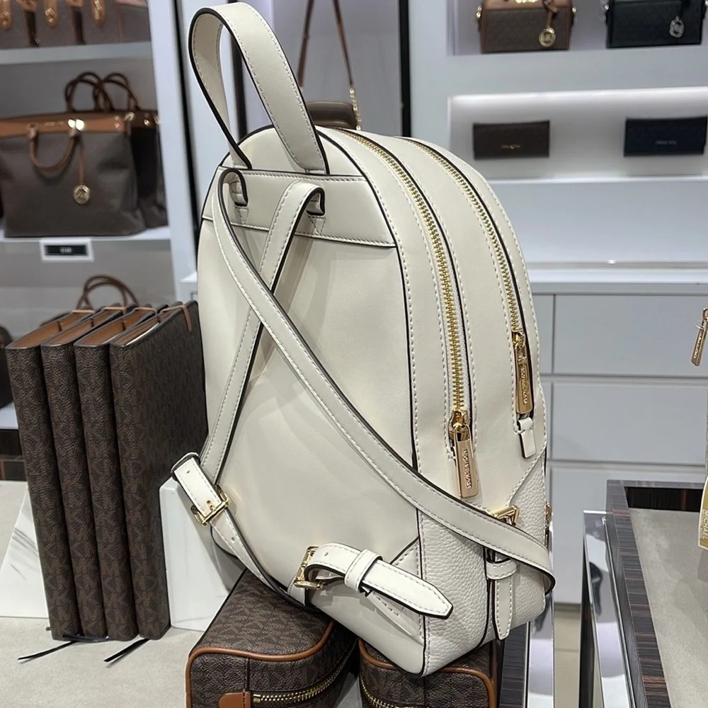 Michael Kors Jaycee Medium Pebbled Leather Backpack Light Cream